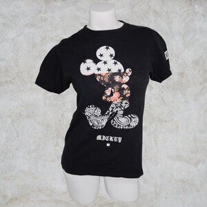 NEFF Disney Collection Mickey Mouse Black Tee Stars Floral Paisley Design
